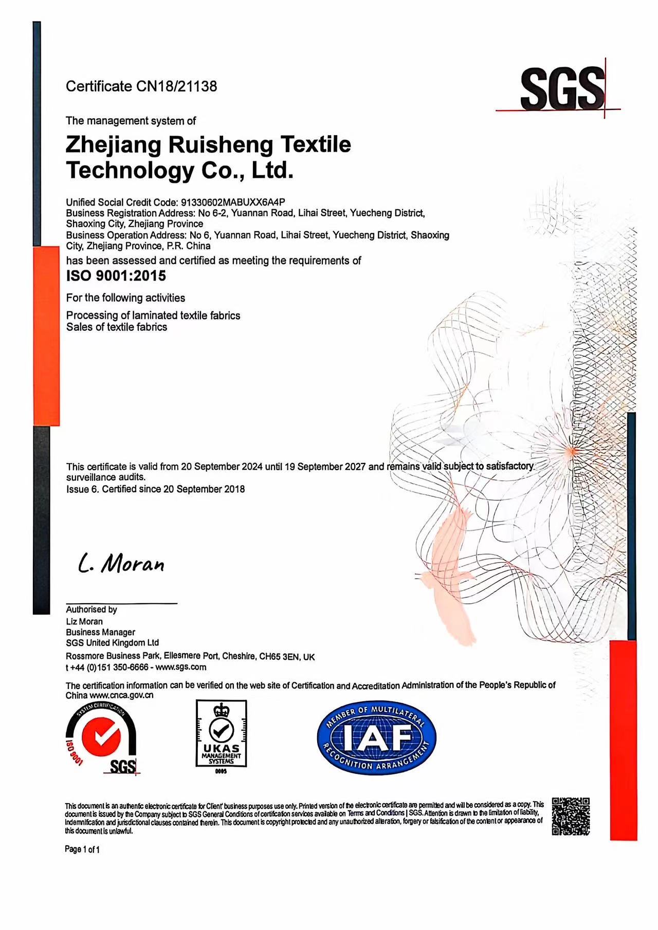 ISO 9001 certificate preview
